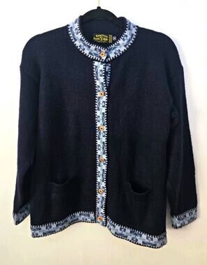 American South Side Womens Alpaca Wool Knit Button Front Fair Isle Cardigan M